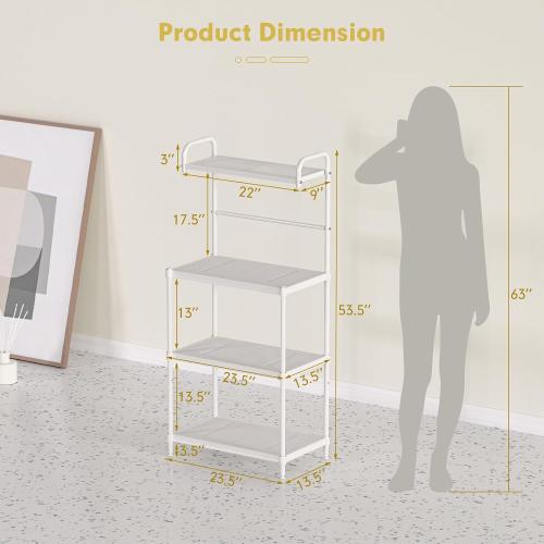 4-Tier Microwave Oven Stand, Kitchen Storage Rack with Mesh Wire Metal Shelves, Free Standing Shelving Utility Unit,Bakers Rack for Kitchen with Storage,Microwave Cart Storage Rack (White)