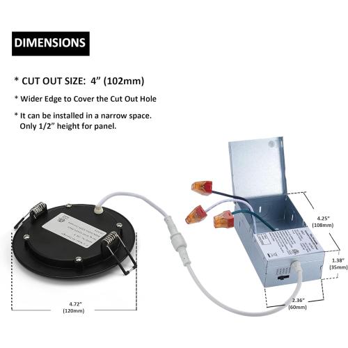 Premium LED-Canless Recessed Lighting 4-inch 5 CCT Adjustable Dimmable Recessed Downlight Fixture, Ceilling Light with Junction Box, 2700-5000K, 9W, Black Finish, 6 Pack