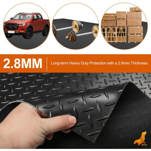 SEAL 4 x 8 Ft Premium Garage Floor Mat, Solid 2.8mm Thickened Black Commercial Grade Heavy Duty Parking Mat for Garage Floor, Golf Cart, Water/Stain Resistant Floor Runner (Embossed Diamond Plate)