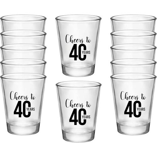Cheers To 40 years Shot Glasses 12 PCS – 40th Birthday Shot Glasses 1.75oz, 40th Birthday Decorations For Men and Party Favors