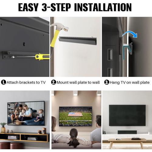 AENTGIU Studless TV Wall Mount, Heavy Duty Drywall TV Bracket Hanger for 32-75 inch Flat Screen TVs, No Stud, No Drill, No Anchors, Easy Install with All Hardware
