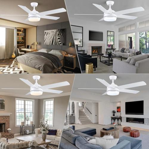 YUHAO 52 Inch White Ceiling Fan with Light and Remote Control.Noiseless,Dimmable,3CCT,6 Speeds Reversible, DC Ceiling Fans for Indoor or Covered Outdoor Use.ETL Listed may have missing accessories