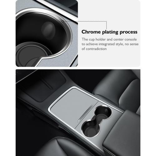 Center Console Cup Holder Insert for Tesla Model Y Accessories 2020-2025, [Won't be Pulled Out] Upgrade Silicone Airbags Design for Tesla Model 3 2023 2022 2021 Central Console Cup Pad - Black