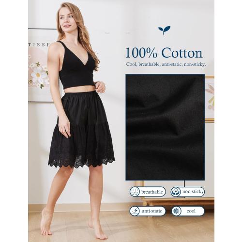 BEAUTELICATE Half Slip Skirt Extender 100% Cotton Vintage Underskirt with Lace Embroidery medium