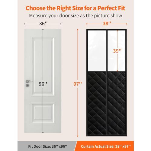 Magnetic Thermal Insulated Door Curtain for 36x 96 Doors, Visible Door Cover for Heat Insulation, Magnetic Closure Thick Blanket for Doorway to Keep Warm in Winter Cool in Summer