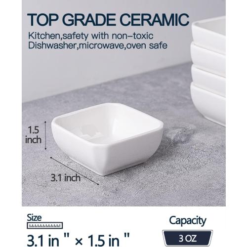20 Pack Ceramic Dipping Bowls, 3 Oz Soy Sauce Dish, Small Dip Bowls Set for Sauce, Side Dish, Condiments, Sushi, Ramekins Oven Safe