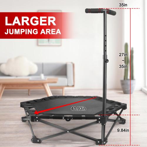 Foldable Mini Trampoline — One-Step Fold & Open, 42 Rebounder Trampoline for Adults & Kids, 450lbs Max Load, Adjustable T-Bar, Indoor & Outdoor Workout