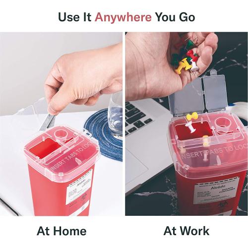 Alcedo Sharps Container for Home Use 1 Quart (1-Pack) | Biohazard Needle and Syringe Disposal | Small Portable Container for Travel and Professional Use