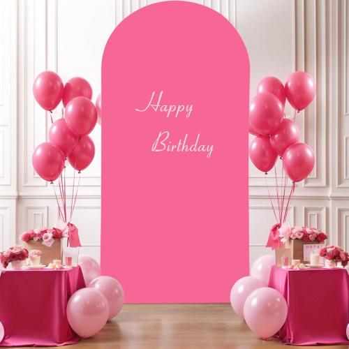 Hot Pink Arch Cover, 6FT Spandex Fitted Wedding Arch Stand Covers Round Top Chiara Backdrop Cover for Birthday Party Ceremony Banquet Decoration