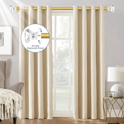 Gold Decorative Crystal Curtain Rods 36 to 88 Inch:Heavy Duty Adjustable Window Curtains Rods for Living Room Bedroom,Brass Gold Modern Girly Acrylic Drapery Rod with Clear Bling Diamond Finial
