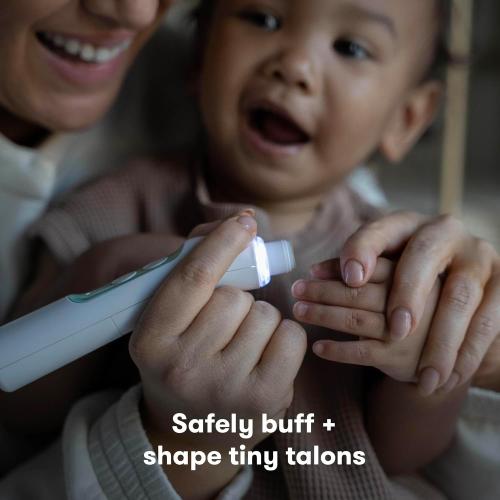 Frida Baby Electric Nail Buffer | Safe   Easy Baby Nail File, Baby Nail Clippers   Nail Trimmer Kit for Newborn, Toddler, Children's Fingernails/Toenails, 4 Buffer Pads, LED Light, Storage Case, White