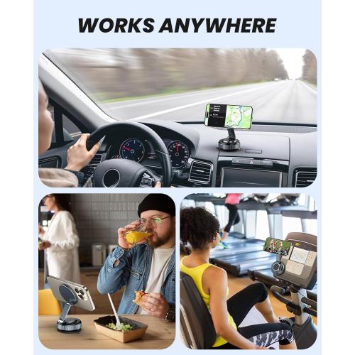 Suction Phone Mount for Car Dashboard/Windshield - 360°Adjustable Magnetic Phone Holder for Car, Foldable Car Phone Holder for iPhone 17/16/15/14/13/12 Series (Carbon Fiber & Aluminum Alloy)