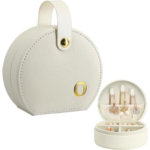 COLLECTIVE HOME - Travel Jewelry Case, Elegant Half-Moon Design with Gold Monogram, Detachable Handle, Personalized Accessory Organizer, Gift for Fashion-Forward Women and Teens (o)