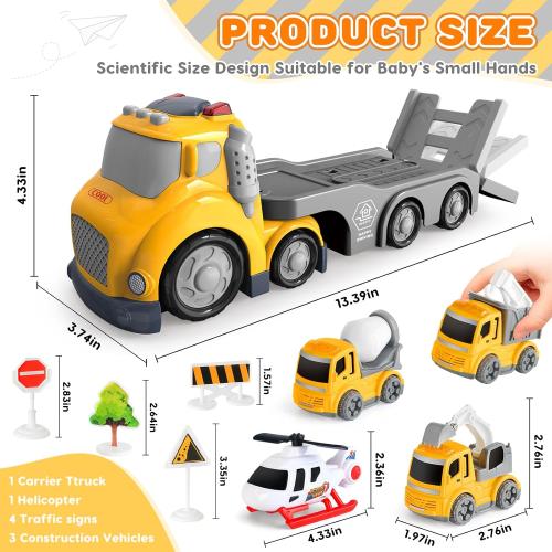 Truck Toys for Toddler 1, 2, 3, 4 Year Old Boy, Construction Transport Trucks Toy Set, Ideal Christmas Birthday Gifts for Kids.