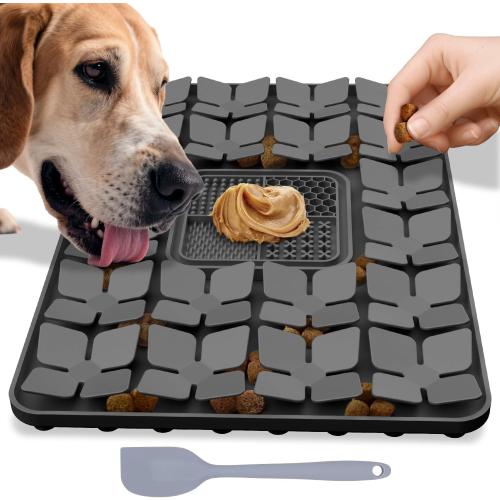 Lick Snuffle Mat for Dogs & Cats with Suction Cups, 2 in 1 Silicone Pet Food Mats Interactive Slow Feeder Licking Toy for Anxiety Relief, Upgraded Lick Mats for All Breeds (Grey, 16.7in x 11.4in)