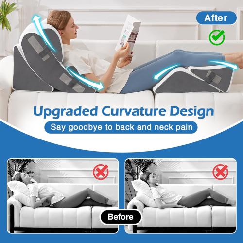 6PCS Wedge Pillow Set for After Surgery, Orthopedic Bed Wedge Pillow for Headboard, Memory Foam Back Pillow for Bed Sitting Up, Sit Up Pillow for Acid Reflux Relief, GERD, Anti Snoring (White)