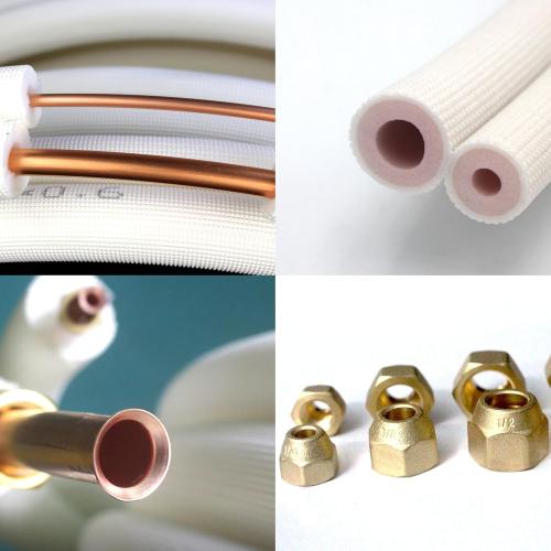 TAUROX 10FT Mini Split Line Set 1/4 & 1/2 O.D Copper Pipes Tubing and 3/8 White Thickened PE Insulation Coil, for Mini Split Air Conditioning or Heating Pump Equipment and HVAC with Flared Nuts.