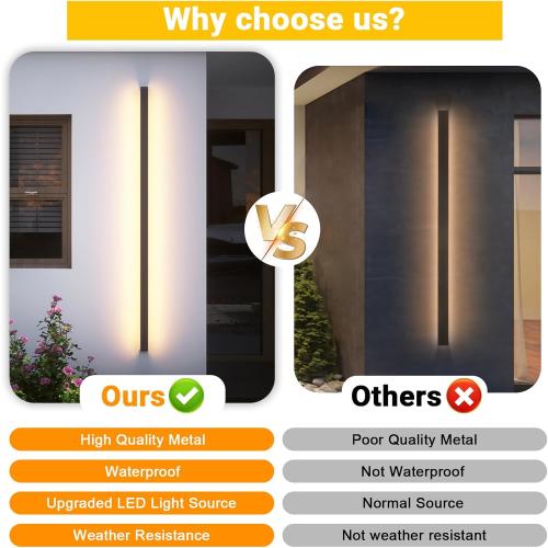 Modern Outdoor Wall Light for House,23.6inch Black LED Exterior Wall Sconces Lighting Fixtures, Outdoor Porch Light Fixture 3000K Long Linear Wall Light Outside Lighting for Patio,Garage