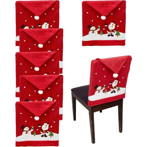 Phedrew 6Pcs Christmas Chair Covers Xmas Dining Chair Slipcovers Santa Hat Chair Back Covers for Christmas Banquet Holiday Festival Decor