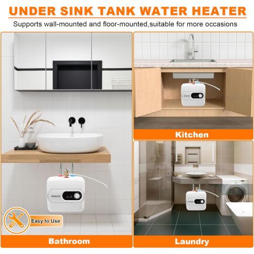 4 Gallon Water Heater Under Sink Instant Hot Water Heaters 1500W 110V 120V Mini Tank,Under Counter Water Heater with Safety Vavle 1/2 NPT for Kitchen,Bathroom,Camper,RV, White
