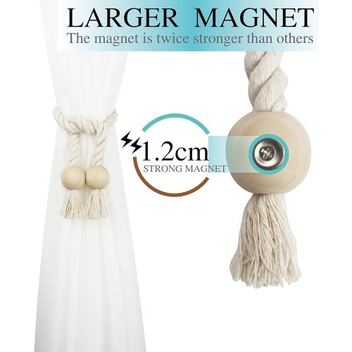 4 Pack Magnetic Curtain Tiebacks Cotton Hand Woven Tie Back Decorative Rope Holdbacks for Curtains Draperies No Tools Required, Beige