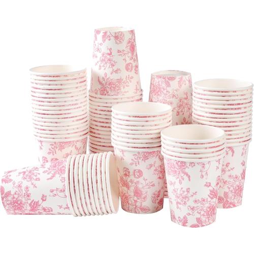 COLOR GREEN ❗❗100Pcs Pink Floral Disposable Party Paper Cups 9oz