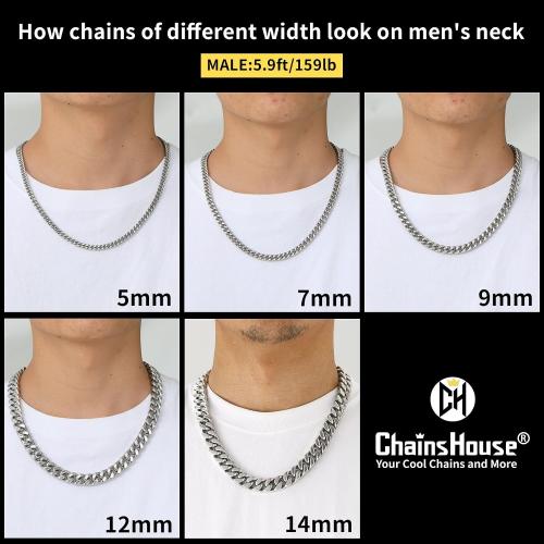 ChainsHouse Stainless Steel Mens Cuban Link Chain, Black/ 18K Gold Plated Miami Cuban Chain Necklace, 5mm/7mm/9mm/12mm/14mm Width, No Tarnish& Durable Hip Hop Mens Jewelry, 18-30, Send Gift Box