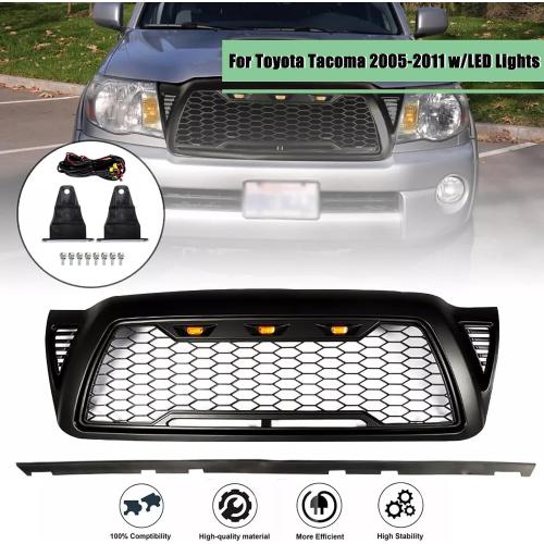 MATMACRO Mesh Grille Compatible For Toyota Tacoma front grill with 3 LED Lights 2005 2006 2007 2008 2009 2010 2011