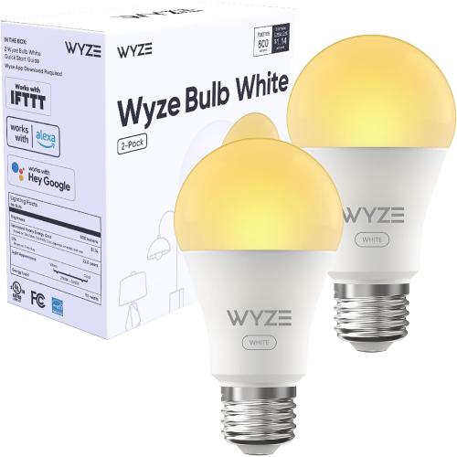 Wyze Bulb White, 800 Lumen, 90 CRI WiFi Tunable-White A19 Smart Light Bulb, Compatible with Alexa and Google Assistant, Two-Pack