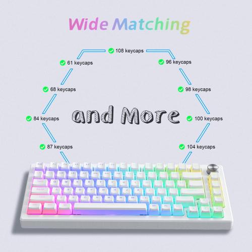 Womier Pudding Keycaps, PBT Shine Through Keycaps 165 Keys Set Custom Key caps Set OEM Profile, Universal Compatiability for 100%, 75%, 65%, 60% Keyboard-White