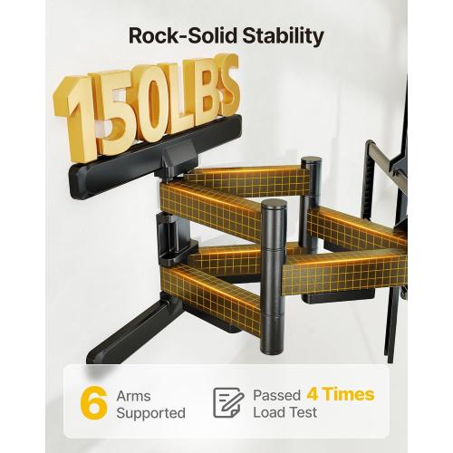 monTEK Heavy Duty Full Motion TV Wall Mount for 43–100 Inch TVs Pre-Assembled Bracket with Tool-Free Tilt Swivel & Extension Max VESA 800x600, 150lbs 4X Strength Tested Fits 16/18 Inch Studs