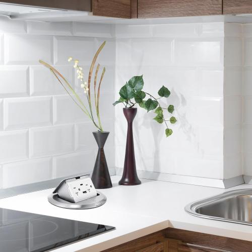 Hoolerry 1 Pack Round Pop up Floor Electrical Outlet Cover Kit with 4.8a USB Charger 20amp Waterproof Tamper Resistant Tr Receptacle Outlet Box for Countertop Home(Silver)