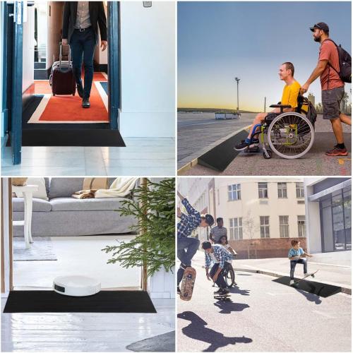 1.5 Rise Rubber Threshold Ramp, 2204Lbs Recycled Rubber Power Threshold, 35.4 L x 7.87 W Non-Slip Surface Solid Threshold Ramp is Adjustable and Cuttable for Wheelchairs, Power Scooters