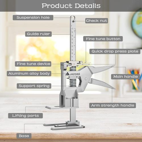 2Pcs Metal Labor Saving Arm Jack, Load-Bearing 440 lb Multi-Function Height Adjustment Lifting Device Arm Tool Lift Wall Tile Locator Door Panel Lifting Cabinet Jack Board Lifter