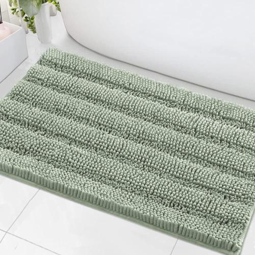 H.VERSAILTEX Bath Mats for Bathroom Non Slip Extra Thick Chenille Striped Bath Rug 24 x 36 Absorbent Non Skid Fluffy Soft Shaggy Rugs Washable Dry Fast Plush Mats for Indoor, Bath Room, Tub - Sage