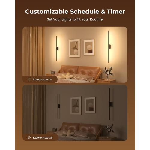 40 Inch Battery Operated Wall Sconces Set of 2, 12000mAh Rechargeable Smart Wall Lights with APP Control & Remote, Color Changing, Music Sync, Scene Modes, Wireless Wall Lamps for Living Room, Bedroom