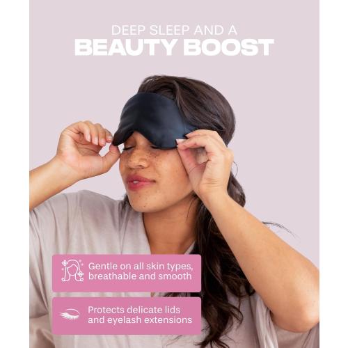 Color Black SUNDAYSILKS™ Exclusive Mulberry Silk Sleep Mask | Soft Eye Covers, Blackout Sleeping Mask for Women & Men | Silk Eye Mask for Sleep, Travel, and Relaxation | Antifaz para Dormir