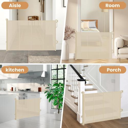 Reinforced Retractable Baby Gate or Mesh Dog Gate,Easy to Use for Stairs, Doorways, Hallways, Indoor, Outdoor, Wide Pet Gate 33.5 Tall, Extends to 65 Wide (Cream, 65 Wide)