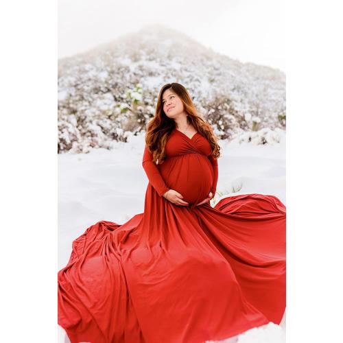 Size L Saslax Maternity Off Shoulders Half Circle Gown for Baby Shower Photo Props Dress