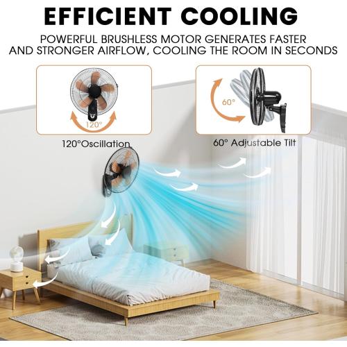 18in Wall Mount Fan with Remote Control Wall Mounted Oscillating Fan with 3 Speed Settings Adjustable Tilt and Timing for Bedroom 16in Metal Fans Blade