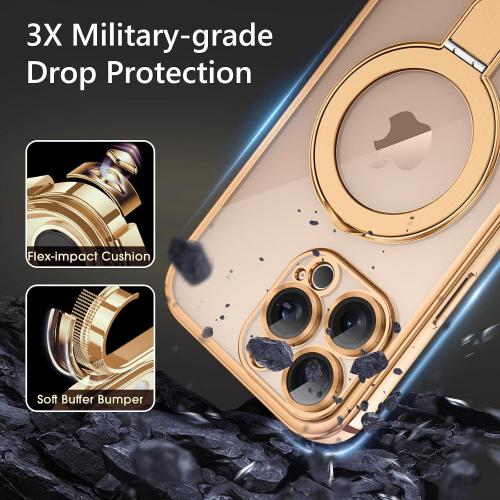 GUAGUA for iPhone 16 Pro Max Case with Stand, Magnetic Clear Cases Plating Edge Invisible Ring Holder Slim Shockproof Protective Kickstand Phone Case for iPhone 16 Pro Max 6.9'', Desert Titanium Gold