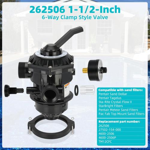 262506 1-1/2-Inch 6-Way Clamp Style Valve Compatible with pentair 262506 Multiport Valve,Fit for Tagelus/Sand Dollar/Meteor Pool and Spa Sand Filter