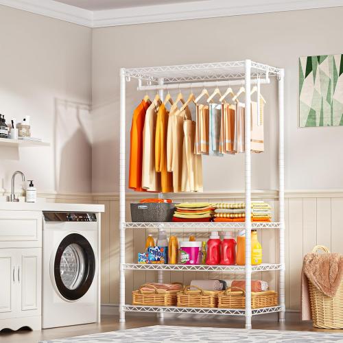 Ulif H4 Portable Closets, 4-Tier Metal Clothes Garment Rack for Bedroom and Cloakroom, Clothing Closet Storage and Organizer Wardrobe, 35.4 W x 14 D x 76.4 H, White