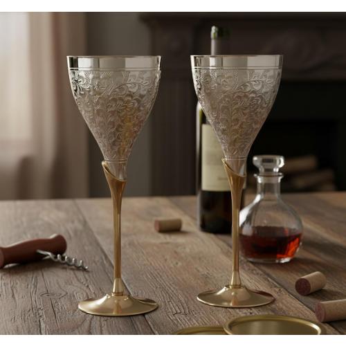 StonKraft eSplanade Engraved Brass Goblet Champagne Glasses Flutes Coupes Wine Glass Set (Thick) - Silver Polished