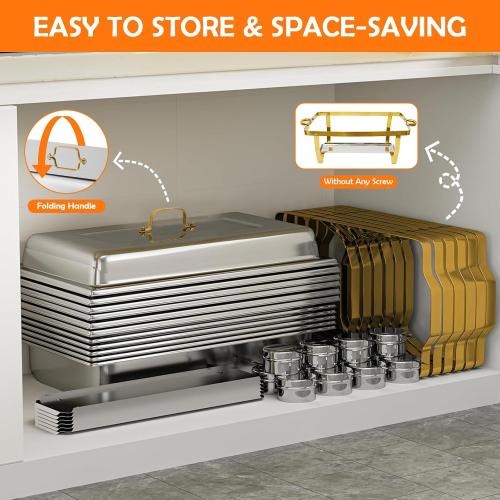 ALSO GO Chafing Dishes for Buffet, Rectangular Chafing Dish Set with 4 Serving Tongs, 9QT 4 Pack Gold Chafing Dishes for Buffet, Party, Gatherings, Banquets, Weddings