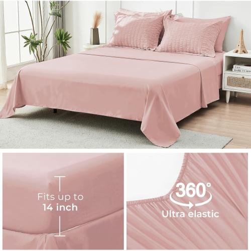 Light Pink Large Comforter Set Seersucker 7 Pieces, All Season Luxury Bed in a Bag for Bedroom, Bedding Set with Comforters, Sheets, Pillowcases & Shams