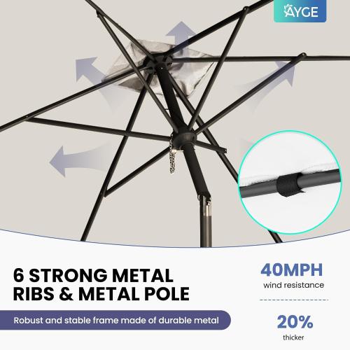 White Ayge 6.5x10FT Rectangular Patio Umbrella Outdoor Table Umbrella w/Push Button Tilt & Crank Rectangle Market Umbrella UV Protection for Garden,Deck,Lawn,Yard & Pool,White
