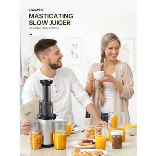 Masticating Juicer Machines, Reemix Cold Press juicer Machine Compact & Small Size, Juice Extractor, Nutrient and Vitamin Dense, BPA-Free Tritan, Easy to Clean (Silver)