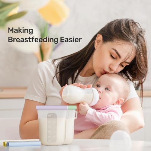 Nuliie 7 Pcs Reusable Silicone Breastmilk Storage Bags, 12oz/360ml Double Leak-Proof, BPA Free Self-Standing Milk Bags for Breastfeeding, Baby Food Pouches
