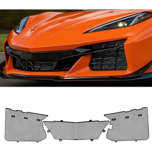 3Pcs Black Upgraded Front Radiator Guards Grille,Aluminum Body Bumper OEM Style Front Outer Grill Guard Protection Screens Grille Vents Insert Mesh Set for Corvette C8 Z06 2023 /E-Ray 2024